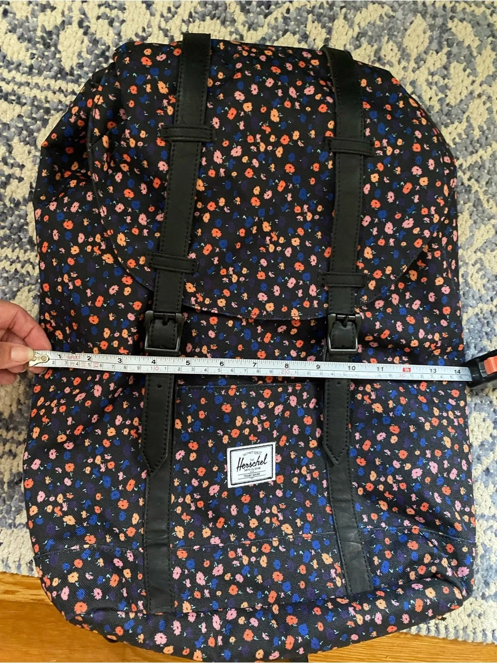Herschel Floral Backpack in Black w/Orange & Blue Laptop School Travel